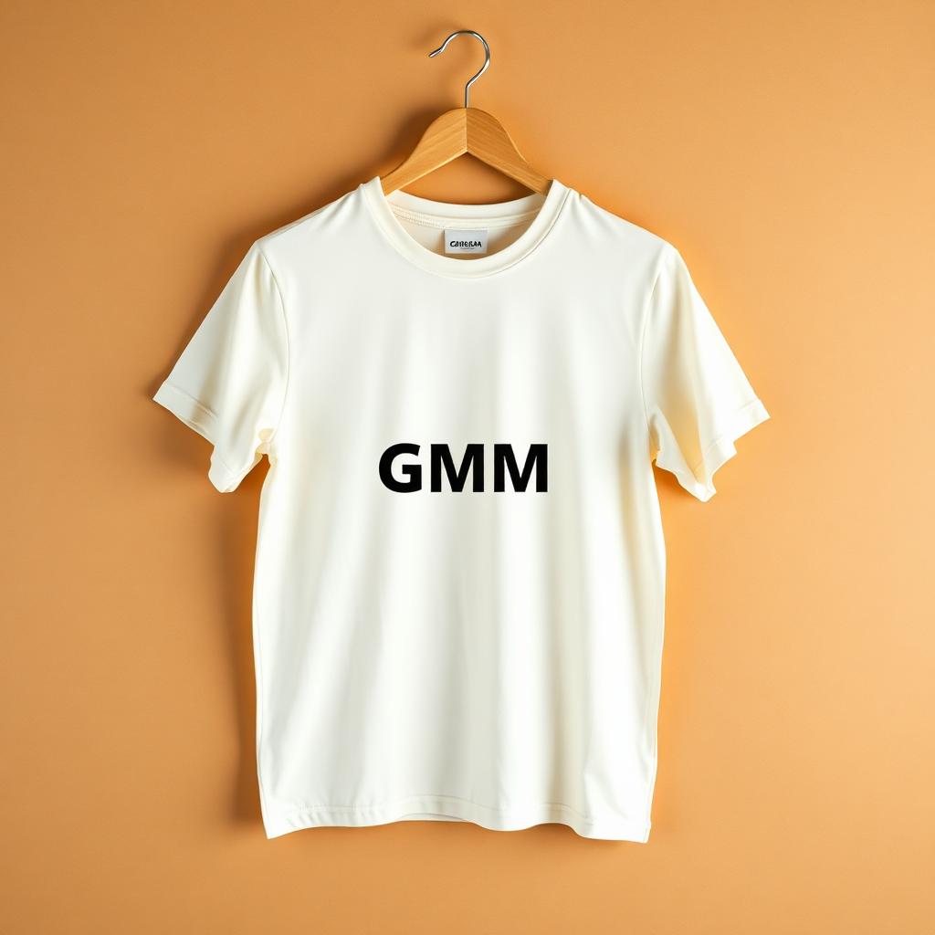 Cream off-white t-shirt with small black GMM monogram on the chest