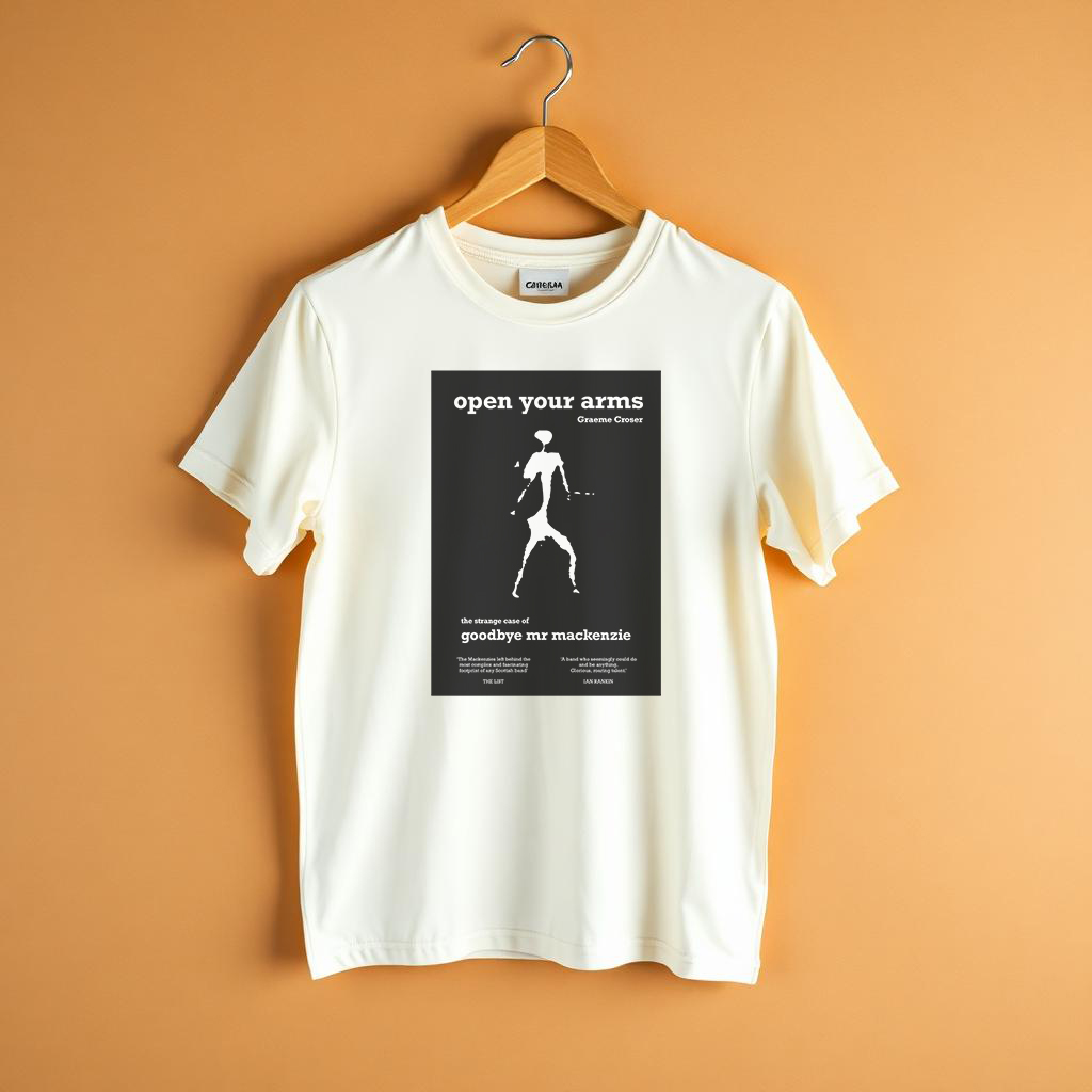 Cream t-shirt with white serif text reading Open Your Arms